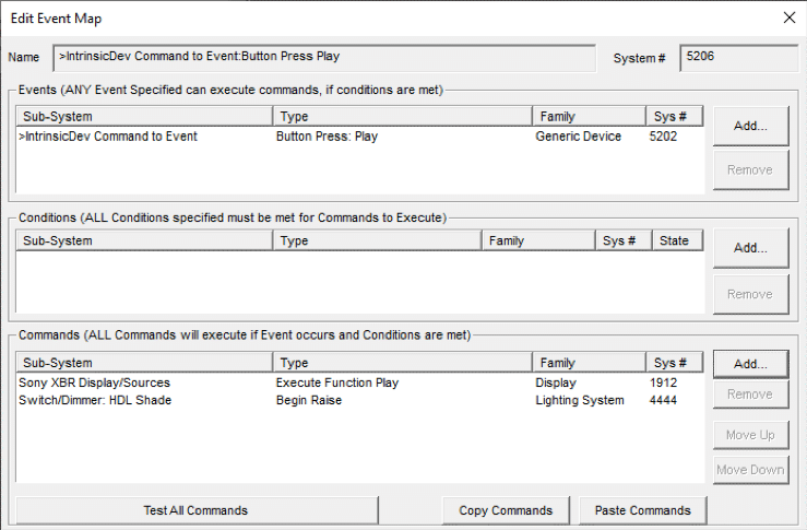Command to Event Driver for ELAN Event Maps