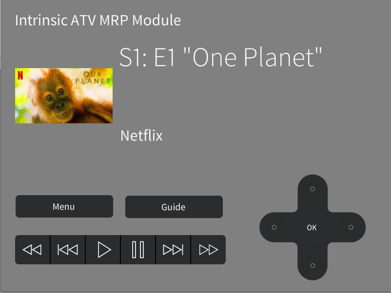 Crestron Apple TV interface showing Our Planet meta data