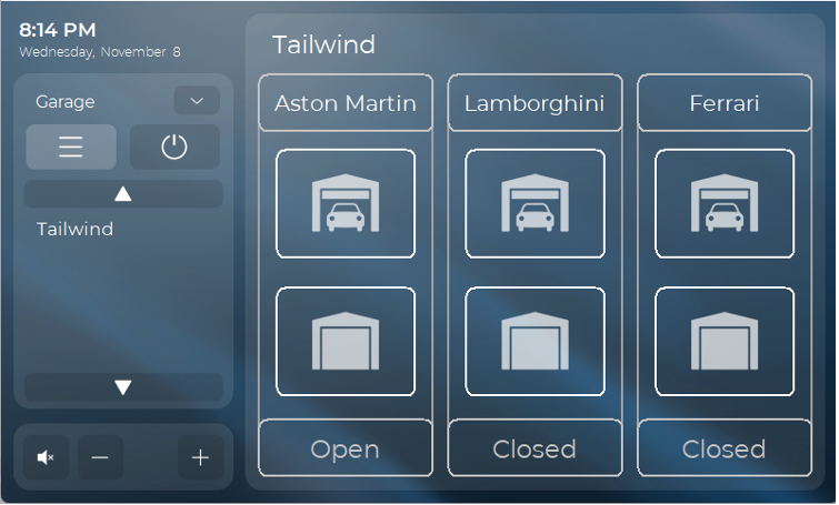 Tailwind Garage Driver for RTI Interface